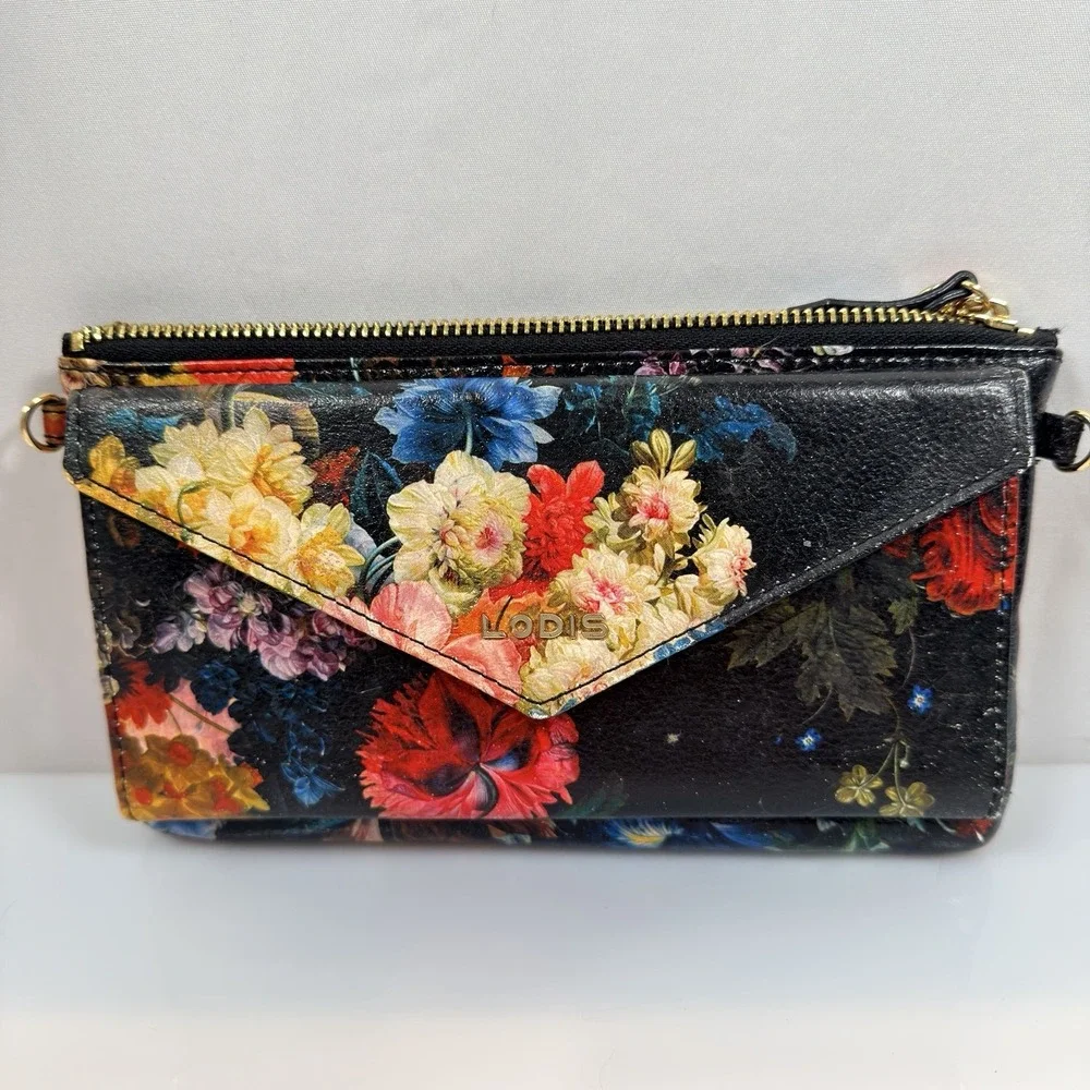 Lodis Italian Leather Wallet Organizer Rosalia Floral Crossbody Purse